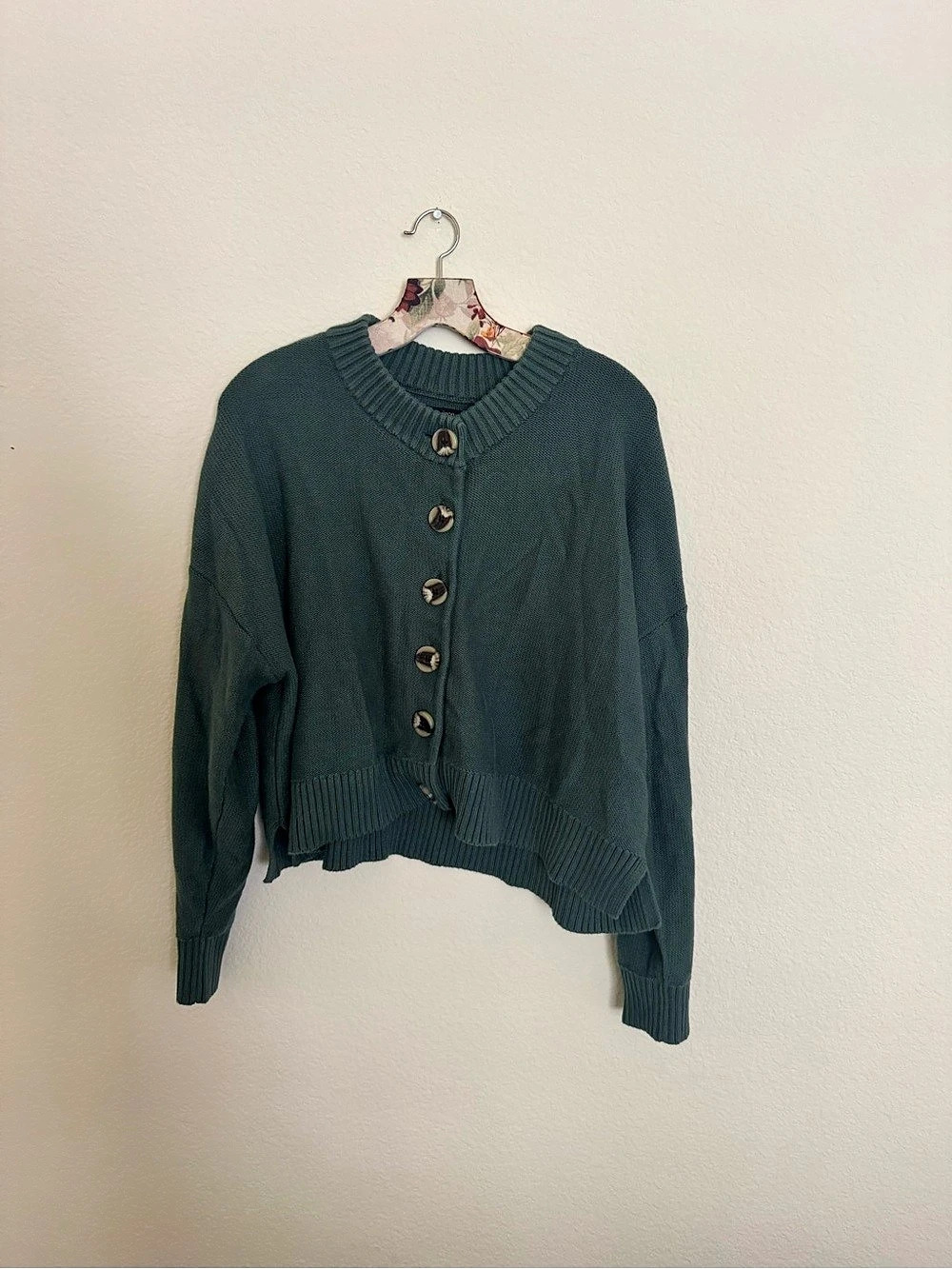 Quince Organic Cotton Cropped Cardigan Green Large